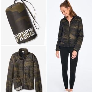 Pink Packable Puffer Jacket Earthy Camo 